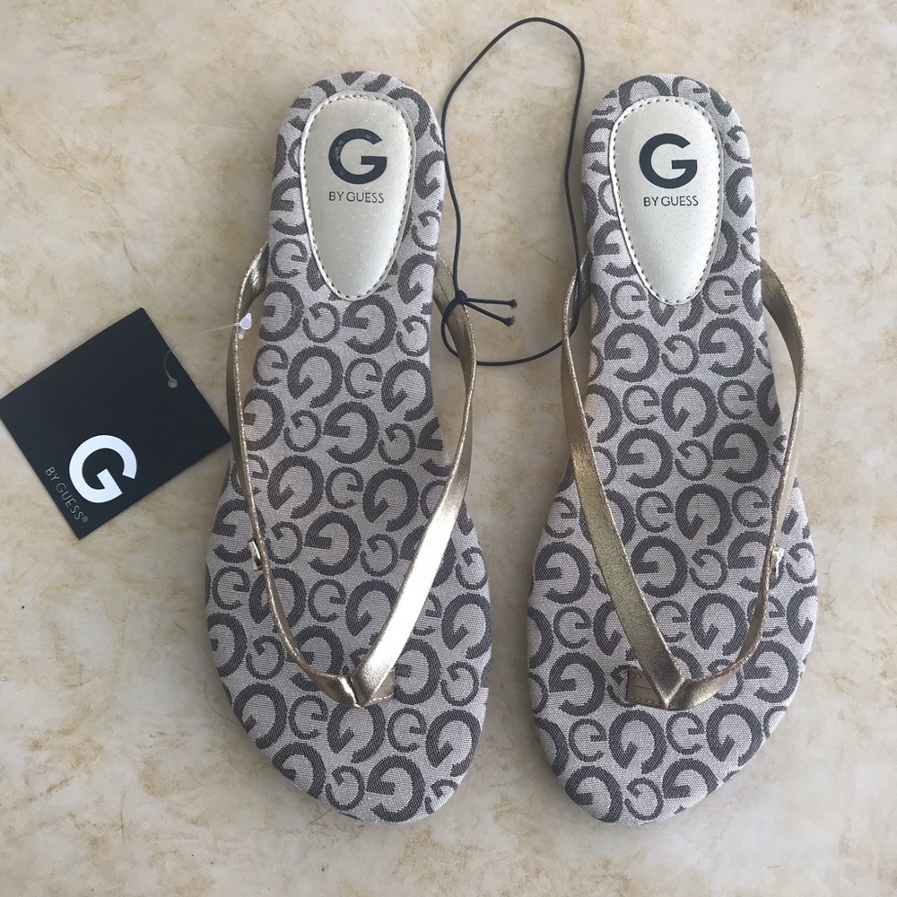 Gold Guess Flip Flops NWT